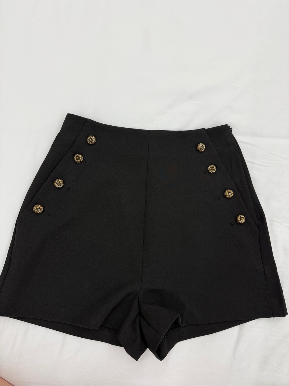Aqua Black High-Waist Shorts with Gold-Tone Buttons